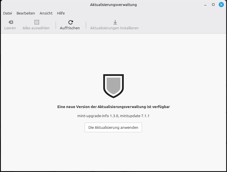 Ein Bild der Aktualisierungsverwaltung mit der Aufforderung die Aktualisierungsverwaltung zu aktualisieren.